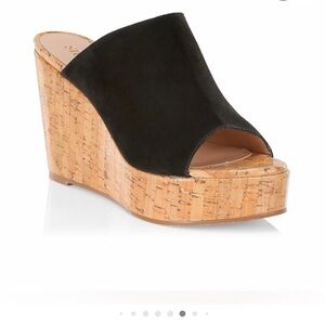 Stuart Weitzman Black Suede Cork Wedges